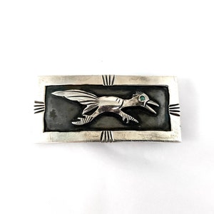 Vintage Navajo Sterling Silver and Turquoise Roadrunner Belt Buckle