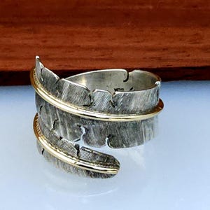 Size 7-1⁄2 - Michael Kirk Navajo Sterling Silver and 14k Feather 