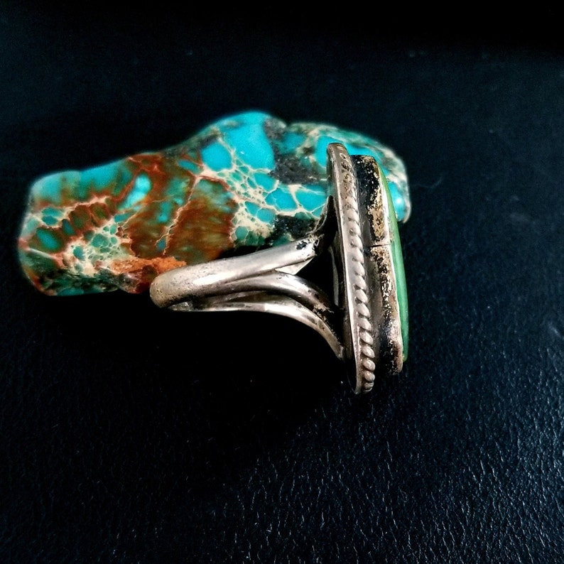 Size 5-1/2 - Vintage Navajo Sterling Silver with Kings Manassa Turquoise Ring - Very Good Vintage Condition - 7.8 grams bild 6
