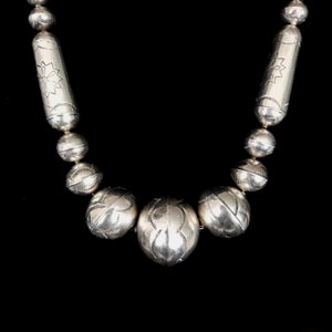 27&quot;  Handmade Vintage Navajo Sterling Silver Tube Bead Necklace - 85.5 grams - Unusual