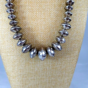 21&quot;  Handmade Vintage Navajo Sterling Silver Bead Necklace - 71.8 grams -