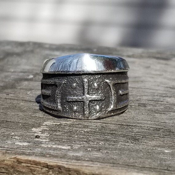 Magnificent 90 Gram Raised Geomtric Native American Sterling Silver Bracelet Magnificent 90 Gram Raised Geomtric Native American Sterling Silver Bracelet