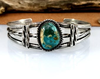 Navajo Lee Mccray Sterling Silver Gemstone Inlay Cuff Bracelet - Etsy