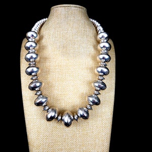22&quot;  Handmade Vintage Navajo Sterling Silver Tube Bead Necklace - 152 grams - Unusual
