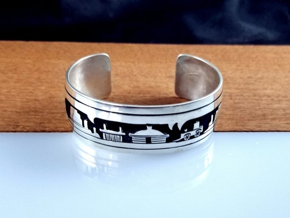 Solid Sterling Silver Navajo Story Teller Bracele… - image 7