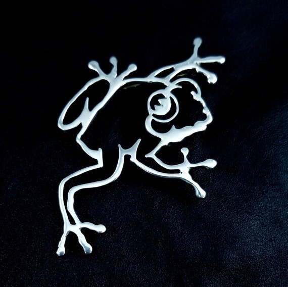 Large Navajo Sterling Silver Frog  Brooch Pin by … - image 1