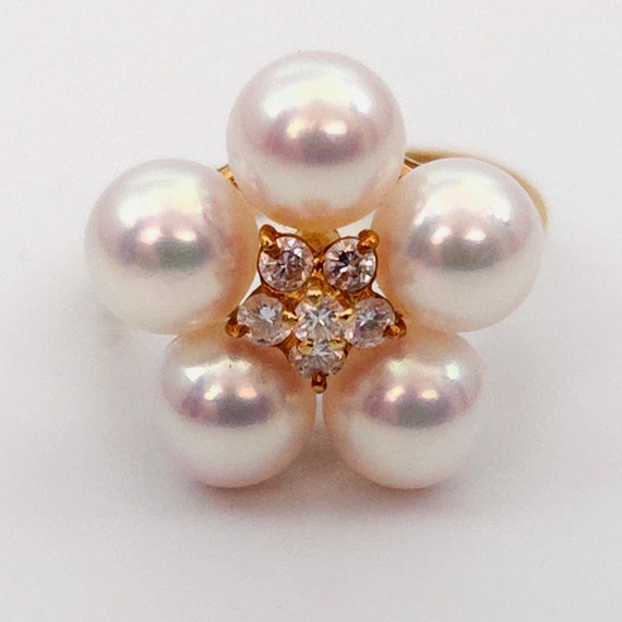 Vintage Mikimoto 18k Gold Pearl and DiamondCluste… - image 1
