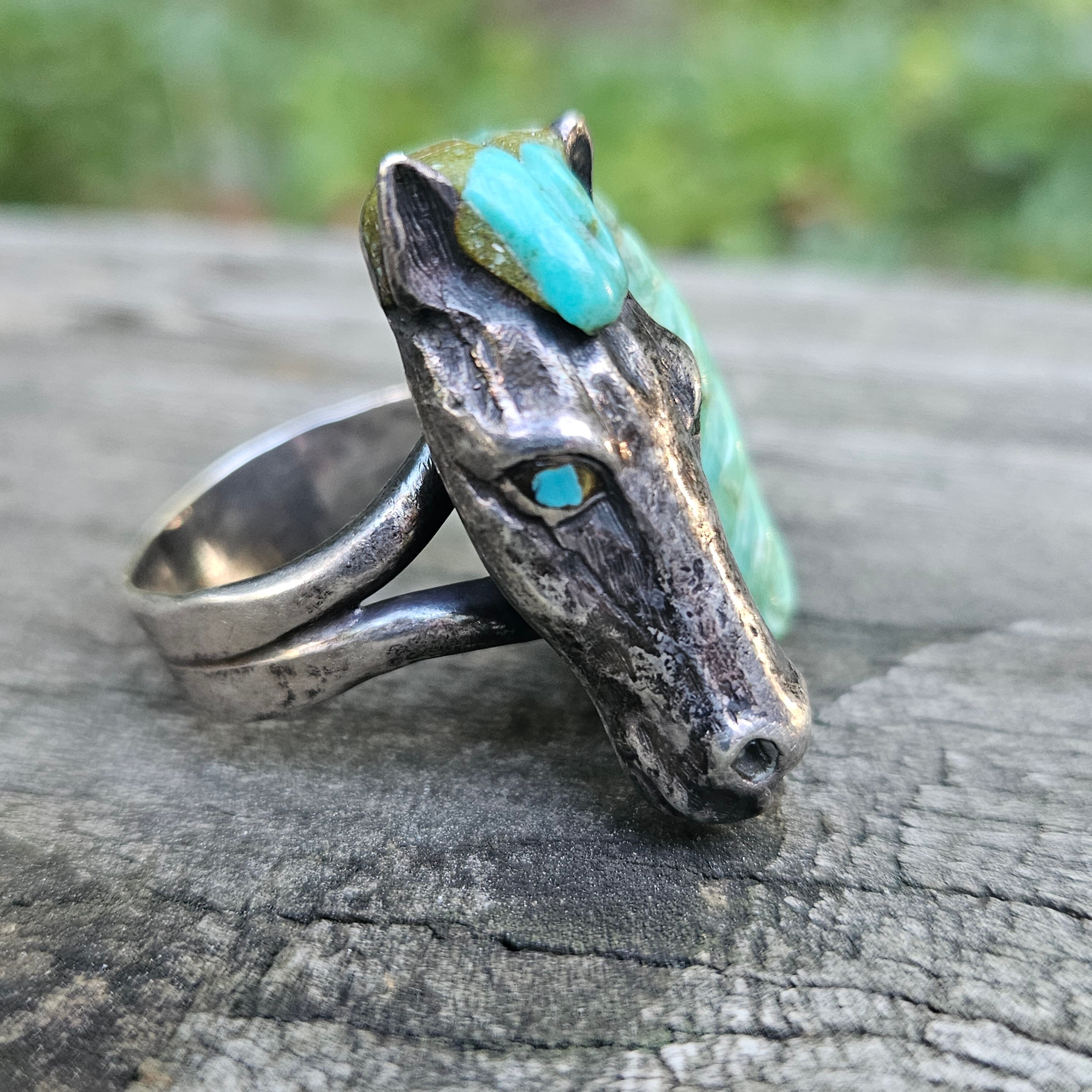Sterling Silver and Turquoise Horse Head Belt Buckle by artist Johnny Blue Jay Who is/was  main image 2