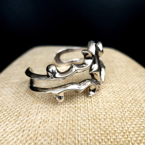 Solid Sterling Silver Sand Cast Cuff Bracelet - 4… - image 2