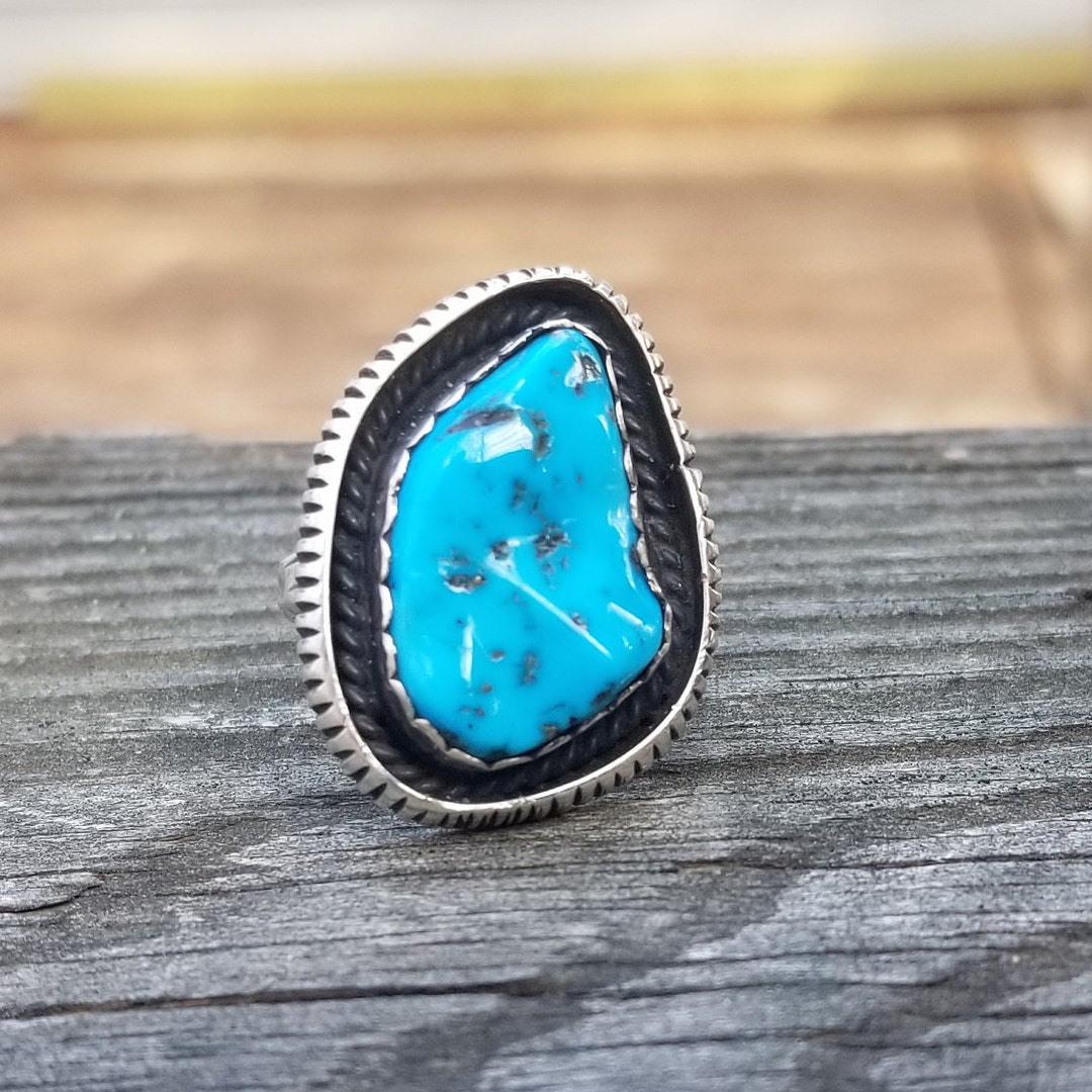 Vintage Navajo Sterling Silver and Kingman Turquoise Ring - Very Good ...