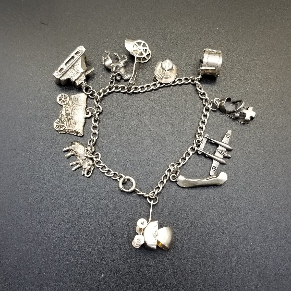 Vintage Sterling Silver Charm Bracelet WW II and Western Etsy