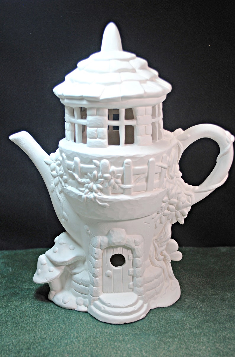 Large Teapot/fairy House in Ceramic Bisque Loads of Detail Etsy