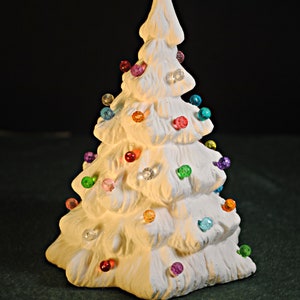Small ceramic bisque Christmas Tree with bulbs, holiday décor, unpainted ceramics