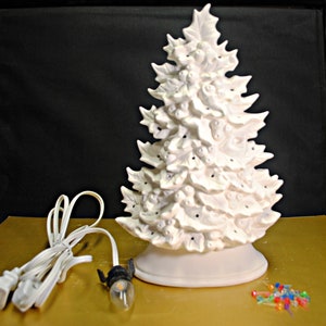 Holly tree in ceramic bisque, with  light kit and bulbs, unpainted ceramics, ceramic Christmas tree, bisque tree, Christmas decor.