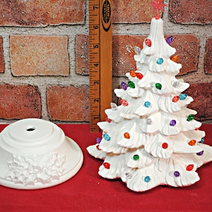 Small ceramic bisque Christmas tree with base, and all the accessories , unpainted ceramics