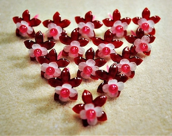 Flower lights for ceramic trees in red and white with pink centers, 15 per pack, 3/4 diameter, Valentine colors