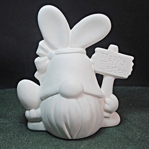 Gnome bunny with sign in ceramic bisque, Easter gnome, Easter décor