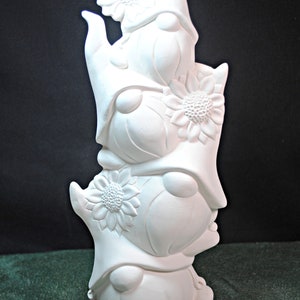 Gnome and Sunflower stack in ceramic bisque, unpainted ceramics, ready to paint