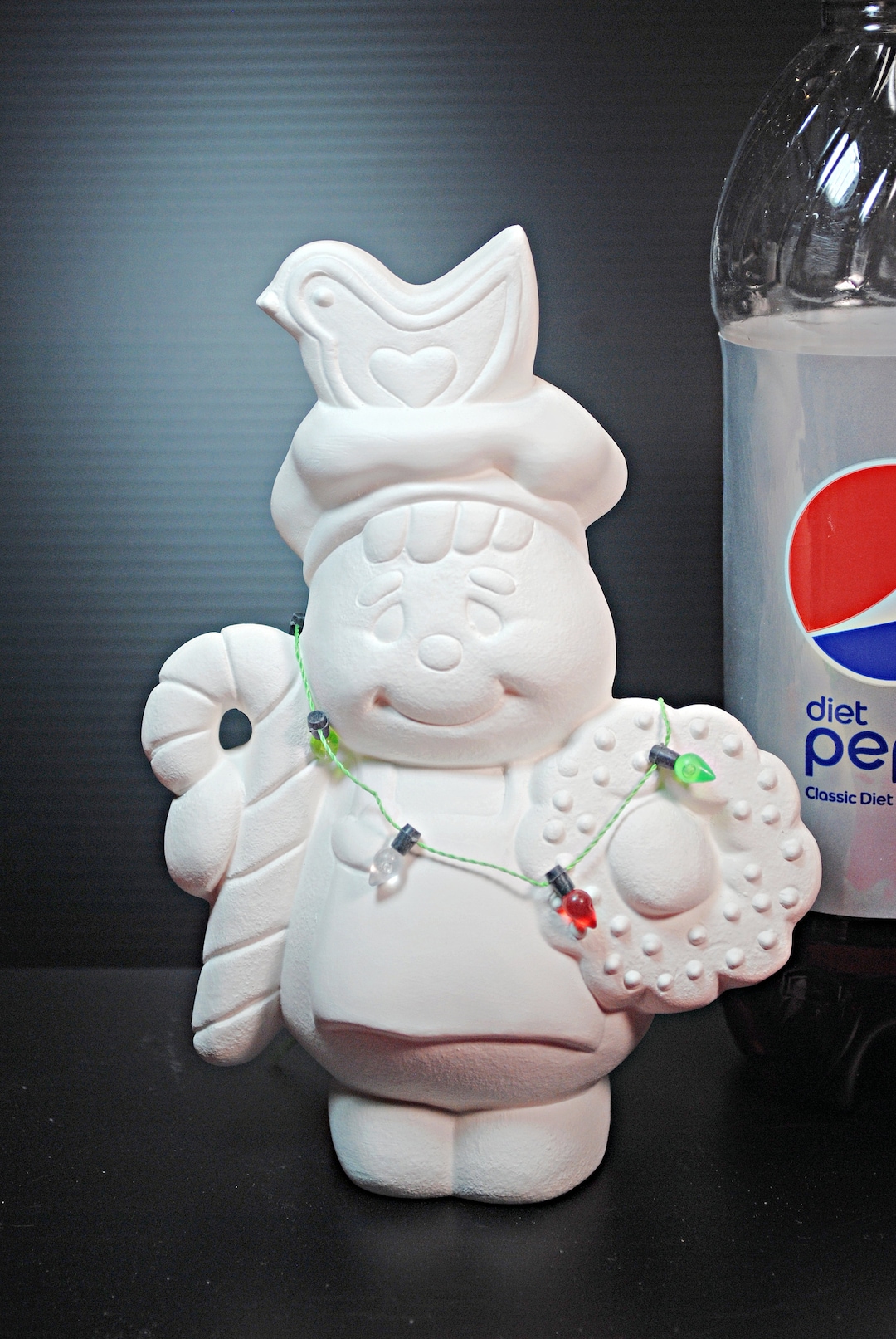 Ceramic Bisque Gingerbread Person With Candy Cane, Bird and Wreath