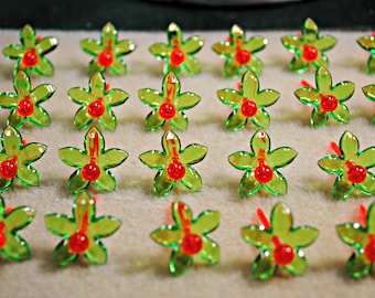 Small Holly lights for ceramic trees, 15 per pack, green with red centers, replacement lights for trees