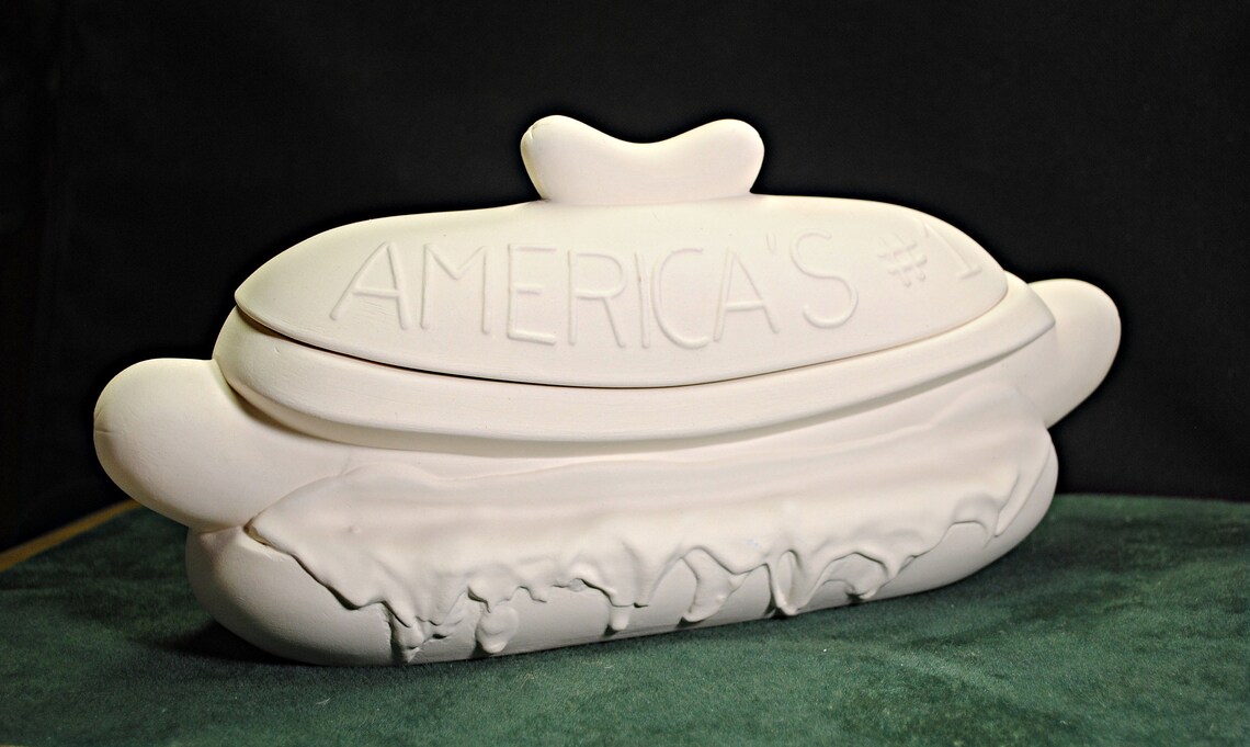 Footlong Hot Dog in Ceramic Bisque 2 Piece Condiment Holder Etsy