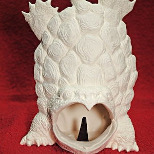 Turtle chimera incense burner in ceramic bisque, unpainted ceramics