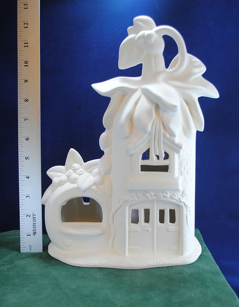 Suga Pine Townhouse Faiy House 8" X 4" Ceamic Bisque