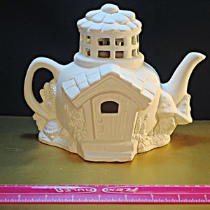 Fairy teapot house in ceramic bisque, fairy decor, fairy garden, unpainted ceramics,