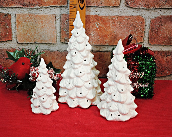 Three Trees in Ceramic Bisque, Christmas Village, Fairy Garden, Unpainted Ceramic Etsy