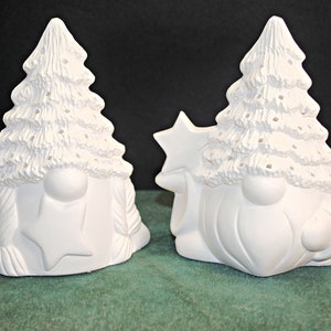 Boy and girl gnomes for Christmas or your garden,  ceramic bisque gnomes, ready to paint