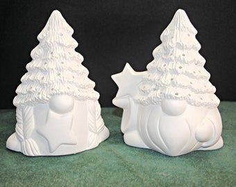 Boy and girl gnomes for Christmas or your garden,  ceramic bisque gnomes, ready to paint