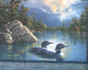 Tissu Petit panneau coussin Canards sauvages sur l'eau