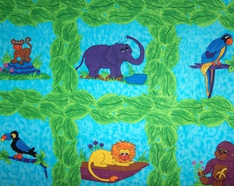 Tissu coton Panneau de 14 animaux de la jungle pour enfants