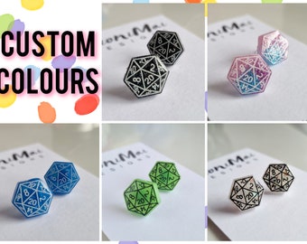 Custom Colours | D20 Resin Stud Earrings Natural 20 | Multiple Colours Geeky Earrings