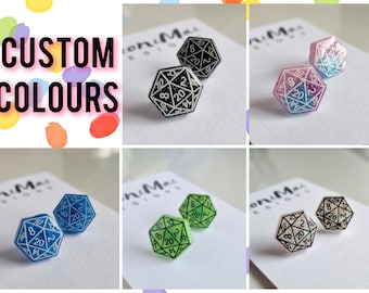 Custom Resin D20 Stud Earrings: Geeky Dice Earrings