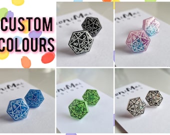 Custom Colours | D20 Resin Stud Earrings Natural 20 | Multiple Colours Geeky Earrings