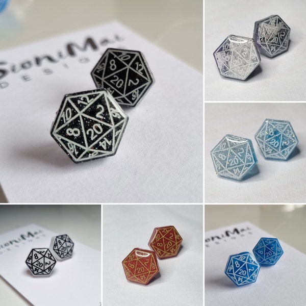 D20 Resin Stud Earrings Natural 20 | Multiple Colours Geeky Earrings