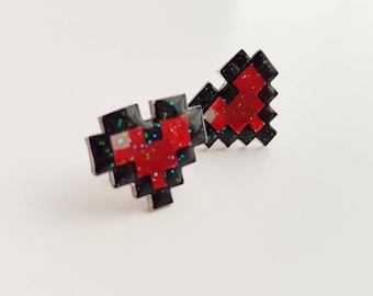 Hand Drawn Earrings | Pixel Heart