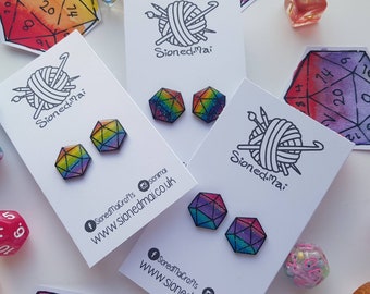 CLEARANCE | Hand Drawn D20 Earrings: Glitter Resin Studs