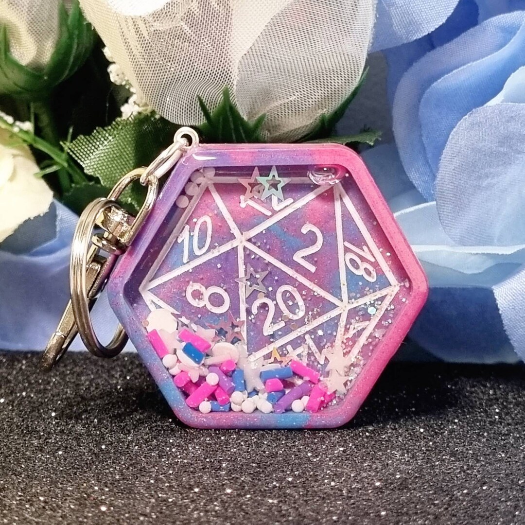 D20 Dice Keychain Blue Pink Purple Dnd RPG Tabletop Bag Charm Resin