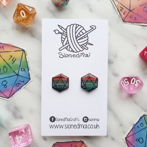CLEARANCE | Hand Drawn D20 Earrings: Glitter Resin Studs