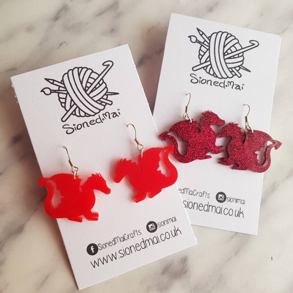 Y Ddraig Goch / Red Dragon | Resin Dangle Earrings