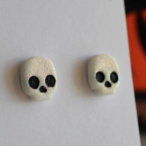 Skull Stud Halloween Earrings | Glow in the Dark | Glitter | Polymer Clay Earrings