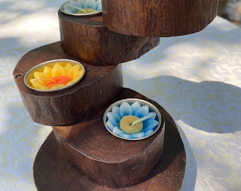 Teak Wood Double Candle Holder Bali Fair Trade Item