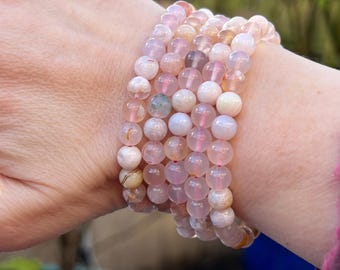 Flower Agate / Cherry Blossom Crystal Beaded Bracelet 6mm