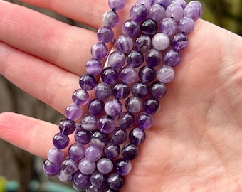 Chevron Amethyst Crystal Beaded Bracelet 6mm : Tranquility Wisdom Intuition
