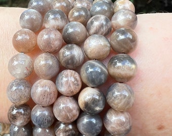 Pulsera de cuentas de cristal de piedra lunar negra de 8 mm AAA+ / Intuición / Empatía / Calma