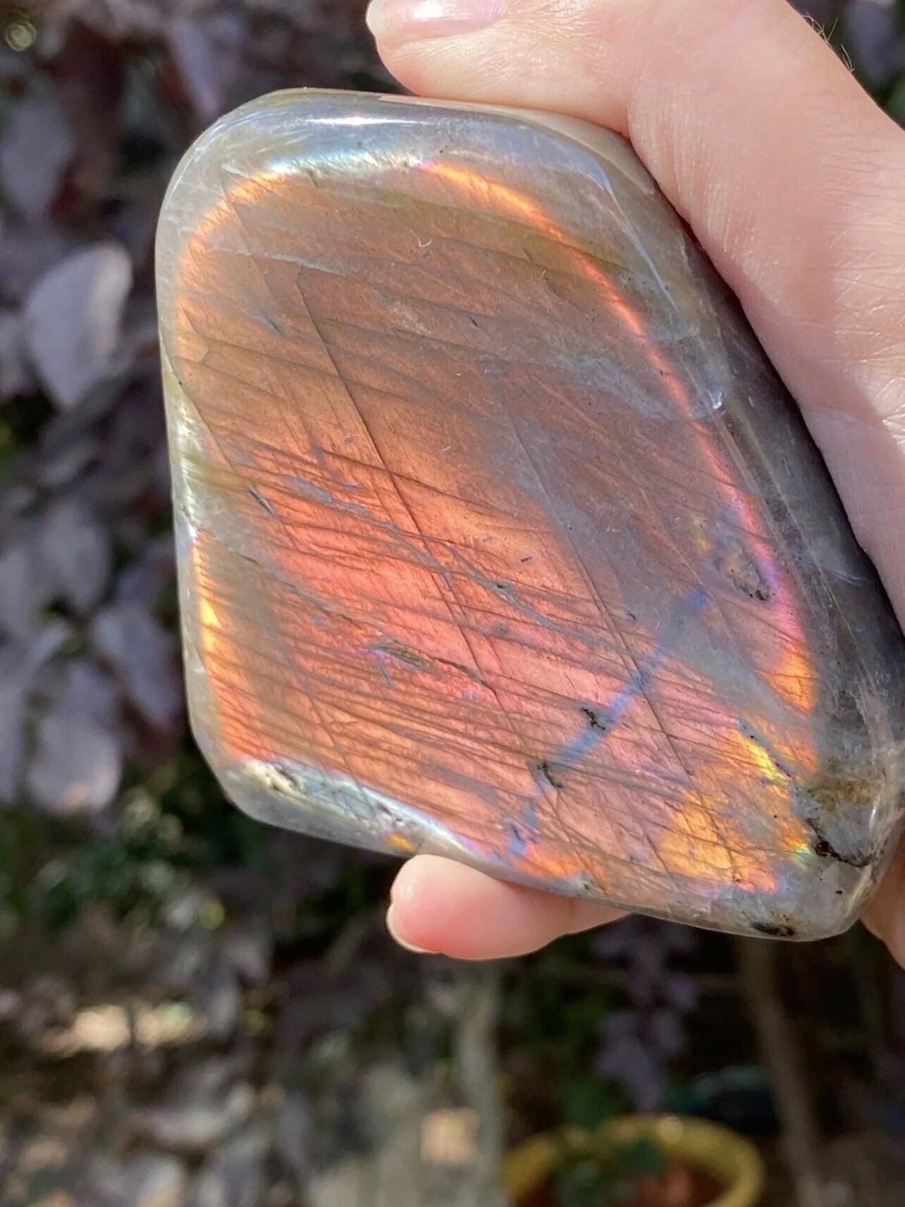 Pink Orange Sunset Labradorite Iridescent Crystal Freeform AAA+