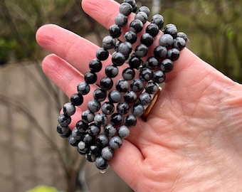 Snowflake Obsidian Beaded Bracelet 6mm