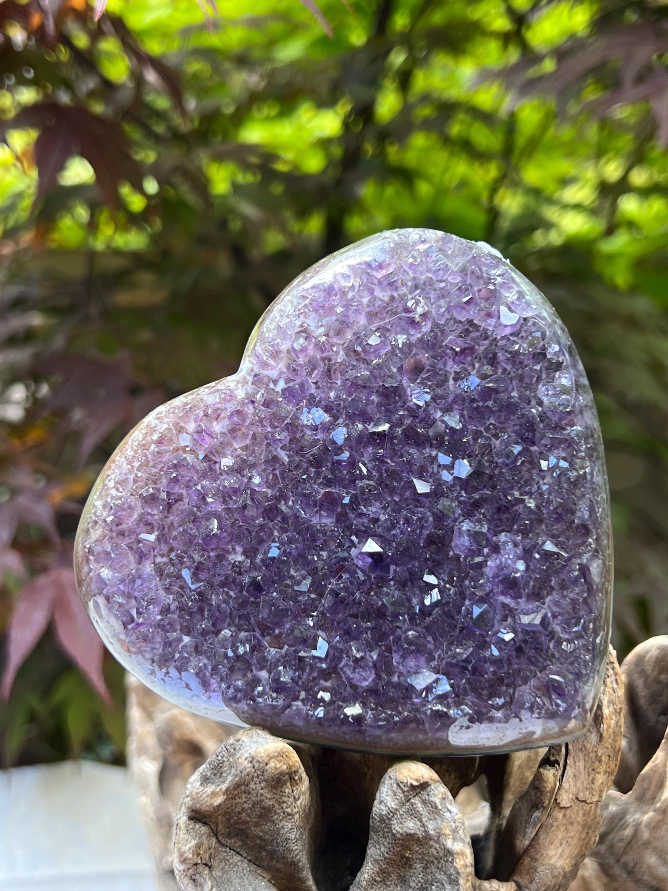最高品質！ウルグアイ産⭐虹入り！アメジストハート RM13 レインボーアメジスト ピンクパープルクラスター クリスタルハート